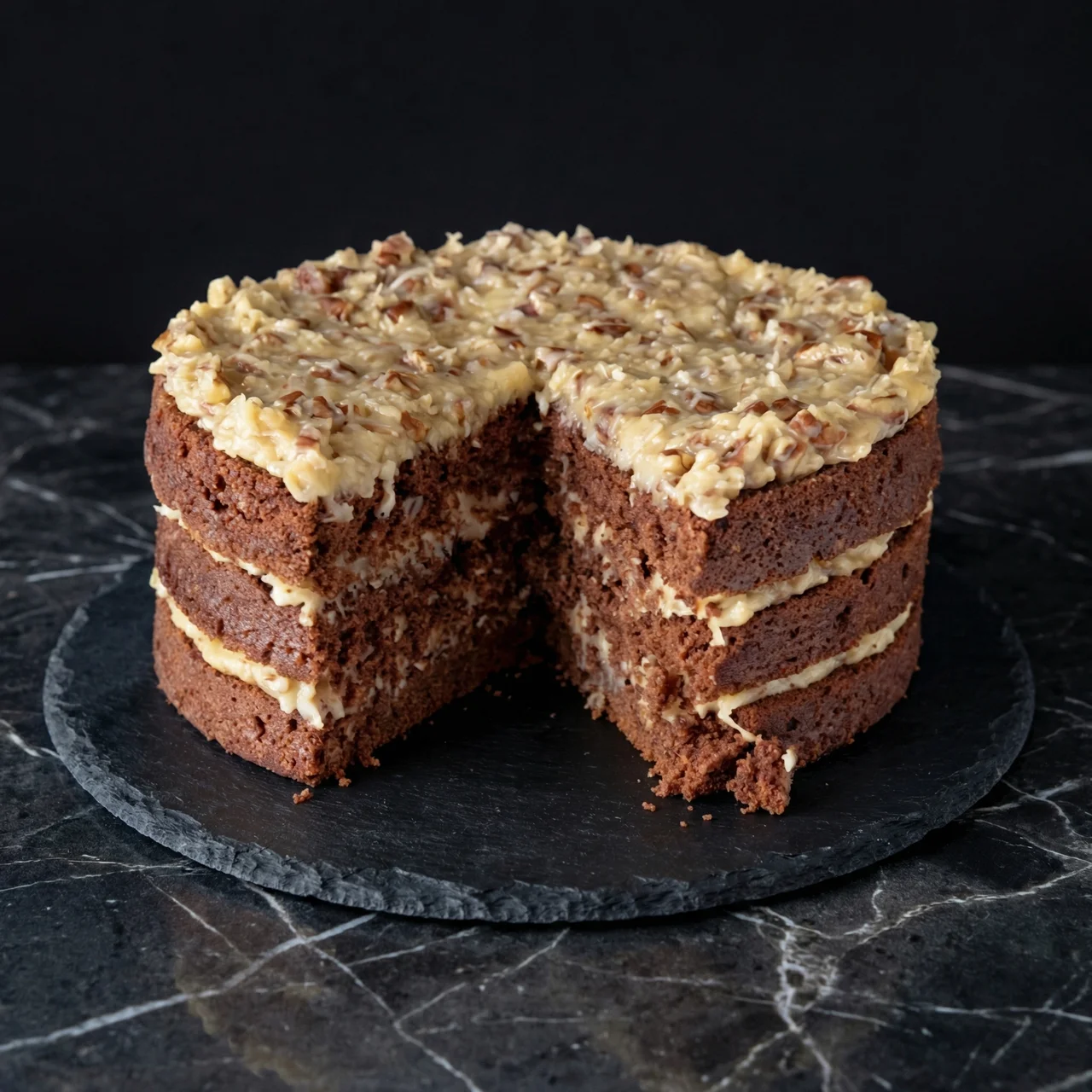 Classic German Chocolate Cake with Coconut-Pecan Frosting